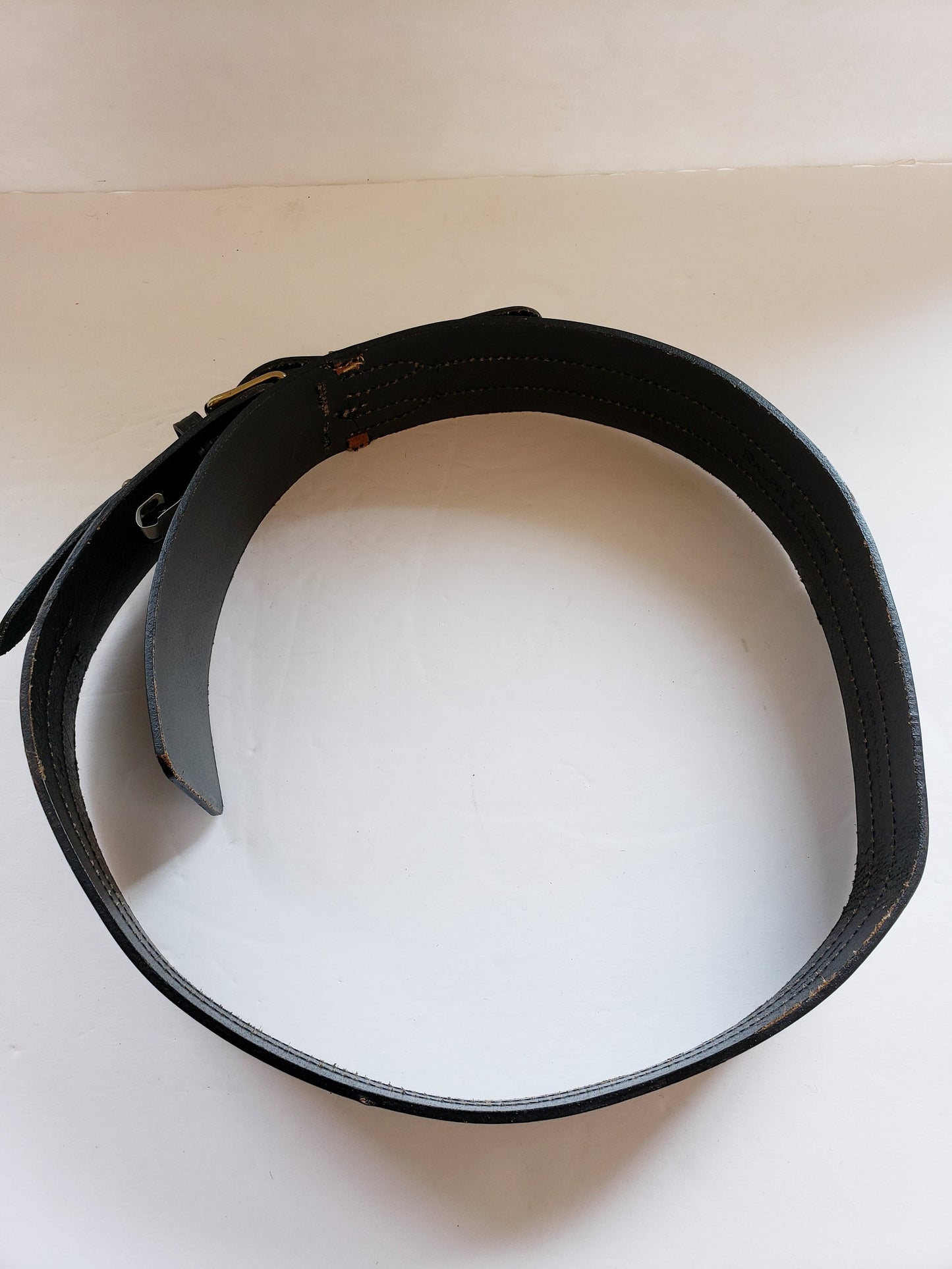 Vintage Ralph Lauren Black Leather Wide Belt Adjustable Military Style Double Straps DEADSTOCK original 295 Price Tag XL PLUS Size
