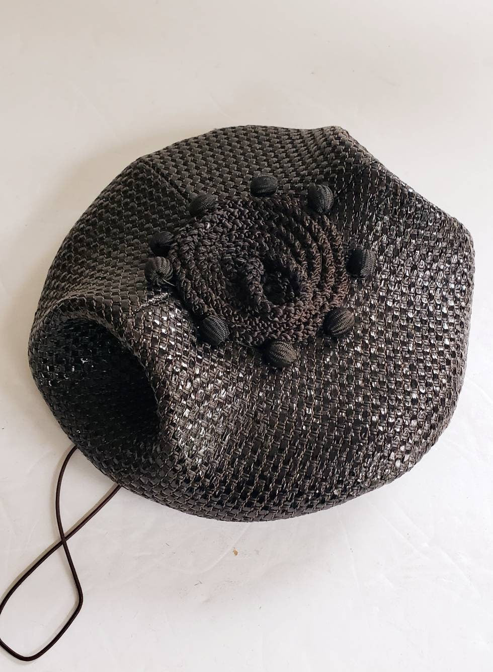 50s Black Straw Beanie Hat Junia Carson Pirie Scott Modernist