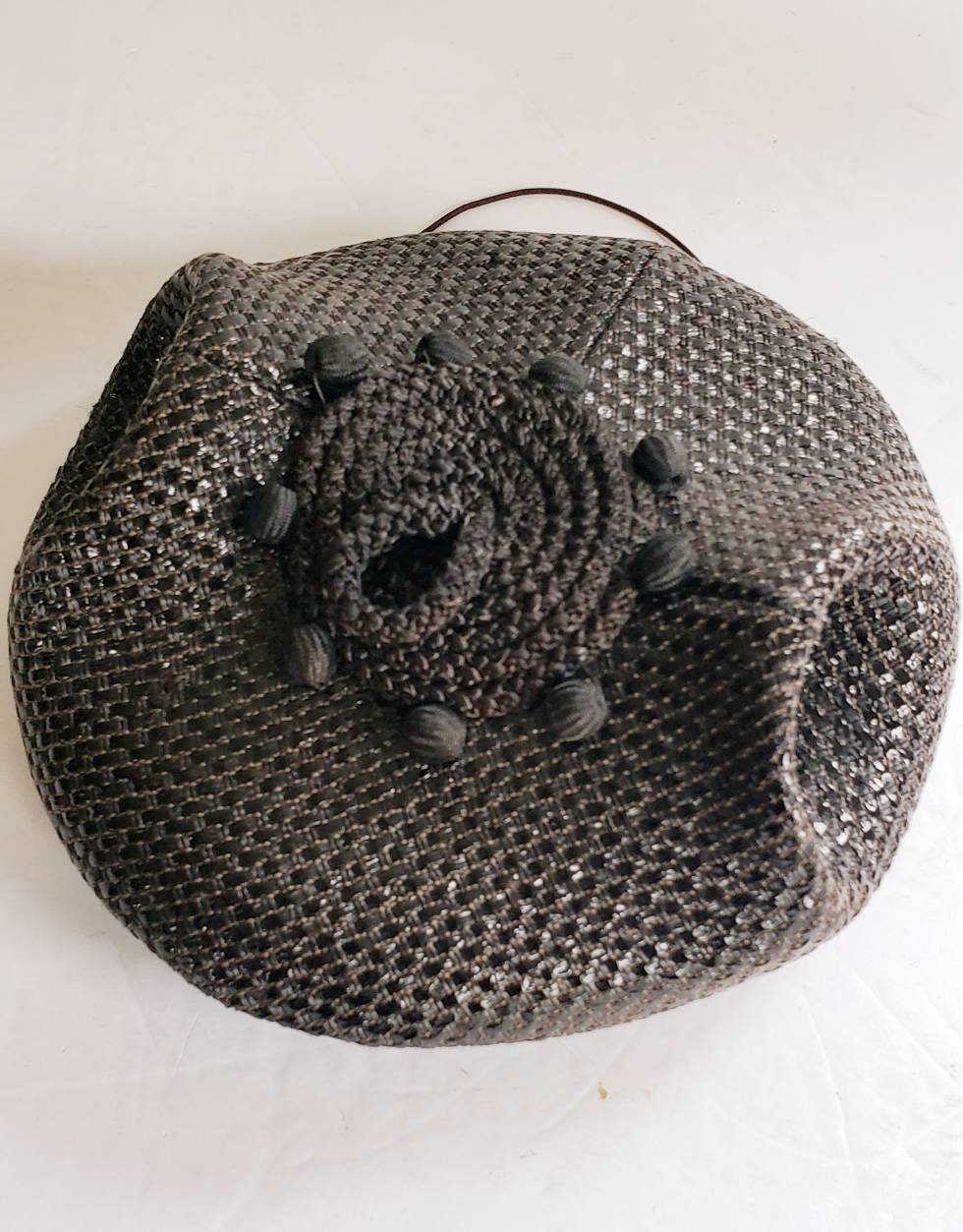 50s Black Straw Beanie Hat Junia Carson Pirie Scott Modernist