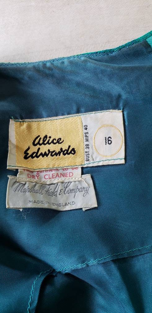 1960s Alice Edwards Green Blue Floral Print Shift Cocktail Dress / 60s Sleeveless Summer Dress Marshall Fields Large