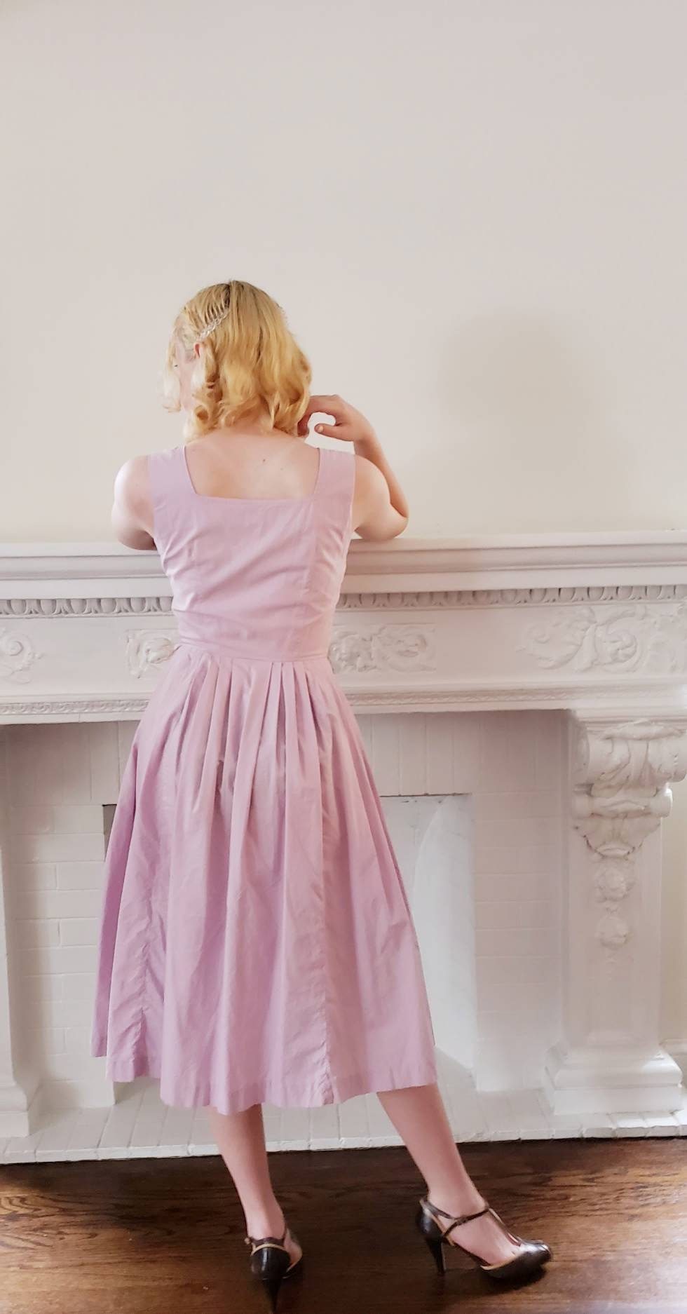 1950s Purple Sundress Sleeveless Cotton / 50s Lavender Button Down Shirtwaist Dress / Bobbie Brooks / S