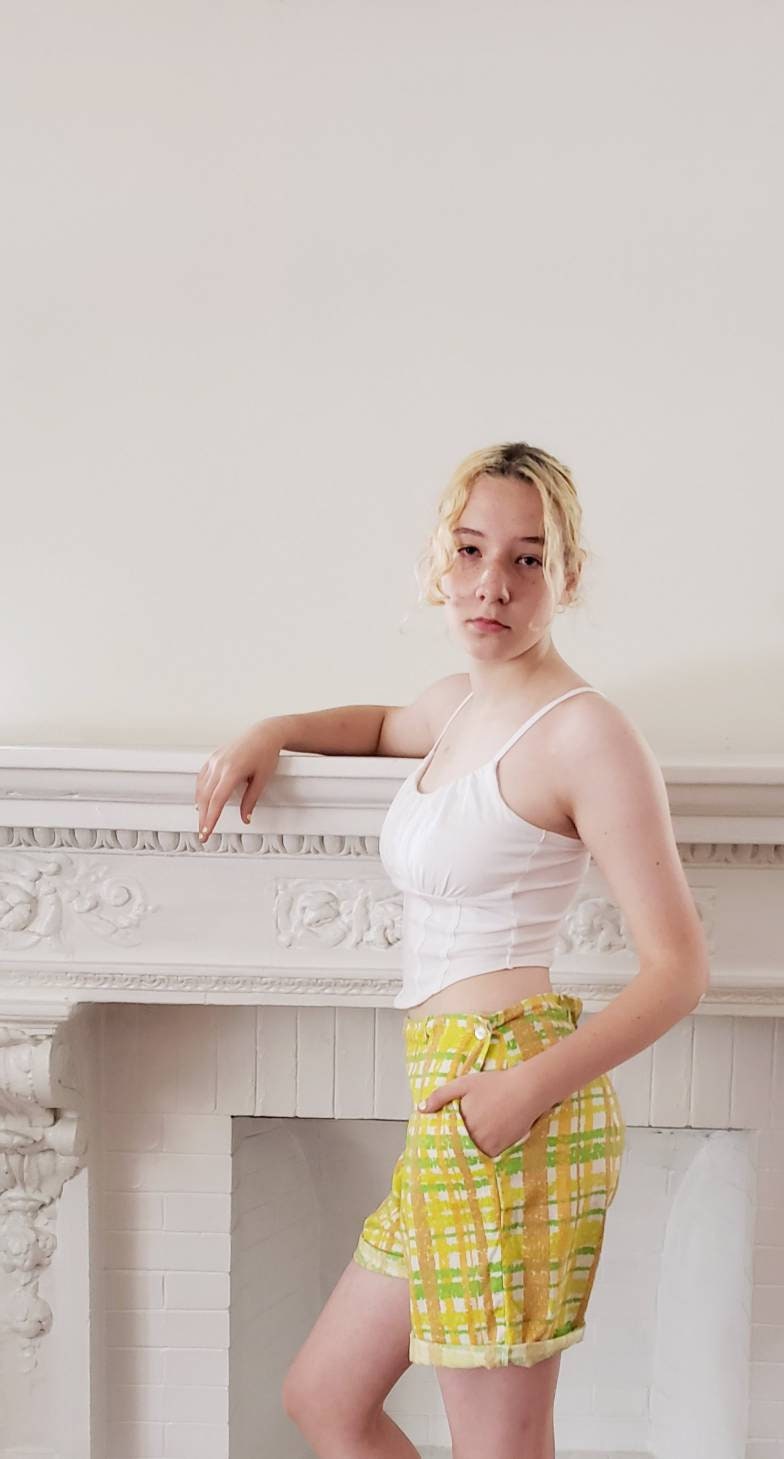 1960s Yellow Plaid Print Shorts / Medium