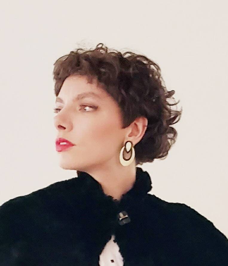 60s Earrings Cream and Black Oval & Teardrop Chunky Enamel Metal / Marcelle