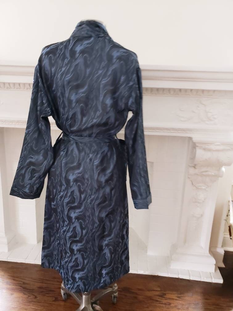 1970s Blue Marble Print Robe Mens Unisex Long Sleeved Botany 500 / Mens Lounging Robe Sash Tie Belt / Small / Chev