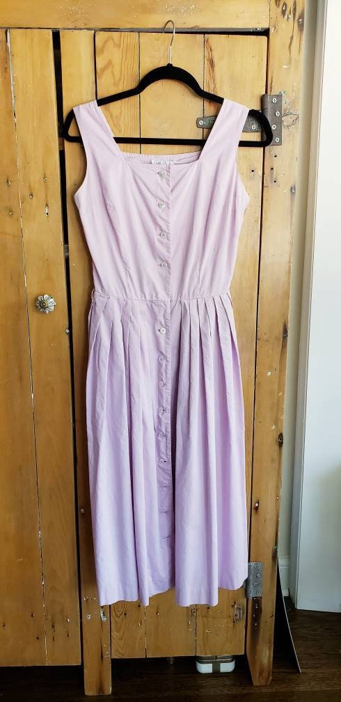 1950s Purple Sundress Sleeveless Cotton / 50s Lavender Button Down Shirtwaist Dress / Bobbie Brooks / S