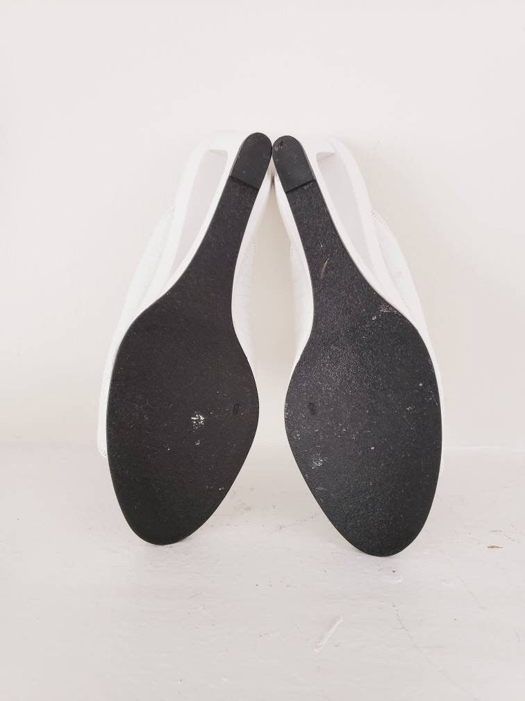 1980s Summer Wedge Sandals Colorful Leather Mules / 80s Cut Out Wedge Heel Slides Slip On Summer Shoes Patchwork Leather / 8