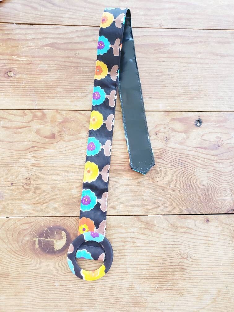 1970s Long Sleeved Boho Maxi Dress Colorful Print Skirt Multicolored Floral Maximalist Pattern Top Black Adjustable Belt /Med / Kuliga