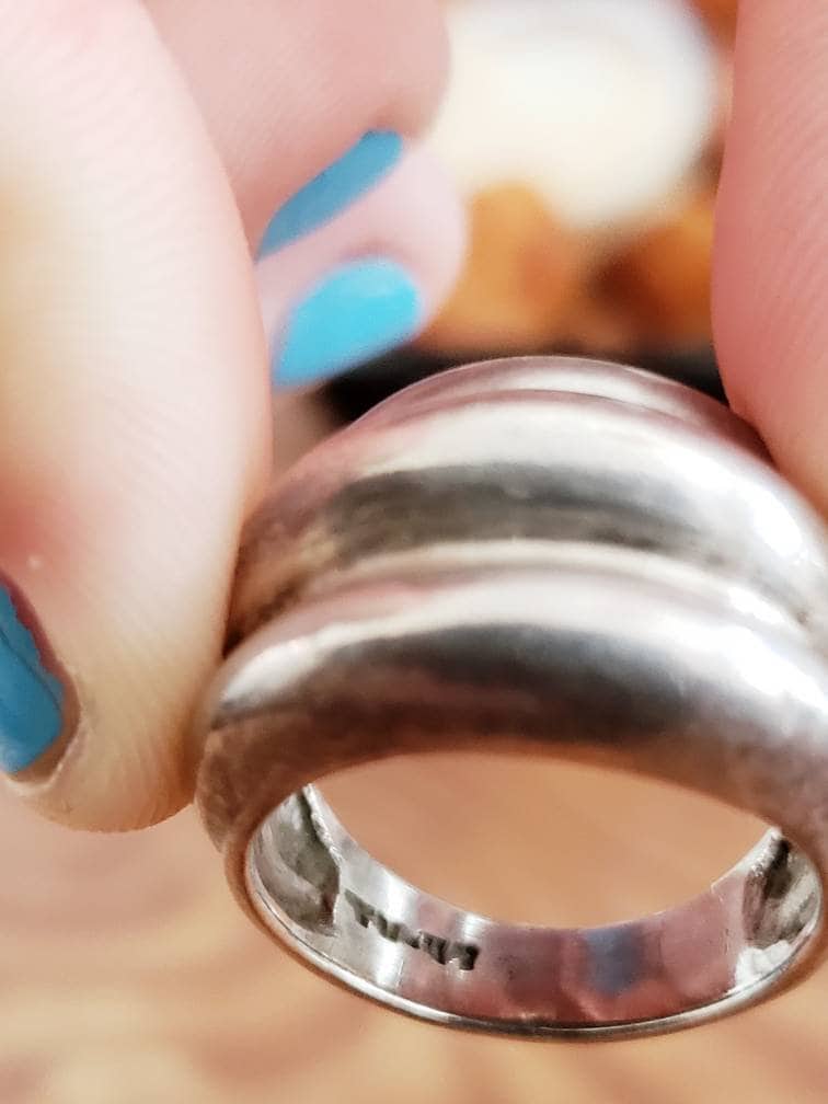Vintage Ring Mexican Silver Taxco / Rounded Tiered Nub Stamped Silver Ring TN-47 / Size 10/ Damia