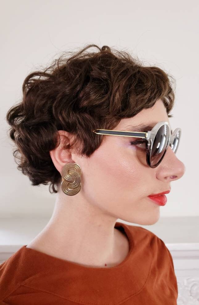 1980s Gold Clip Earrings Interwoven Discs / 80s Chunky Maximalist Clip-Ons Geometric Concentric Circles / Yolanthe