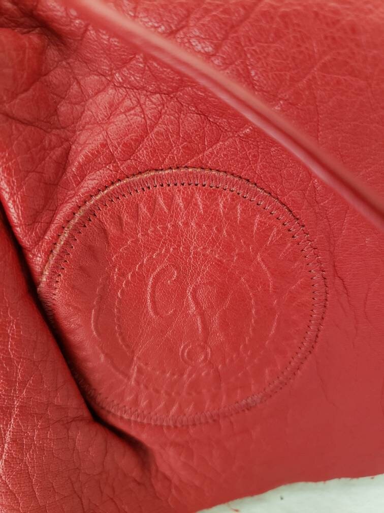 Vintage Carlos Falchi Red Leather Shoulder Bag Crossbody Purse Embossed