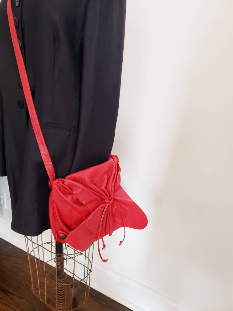 Vintage Carlos Falchi Red Leather Shoulder Bag Crossbody Purse Embossed