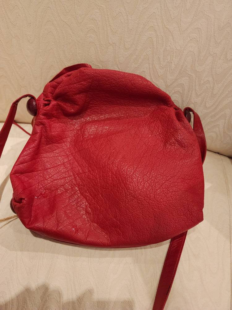 Vintage Carlos Falchi Red Leather Shoulder Bag Crossbody Purse Embossed