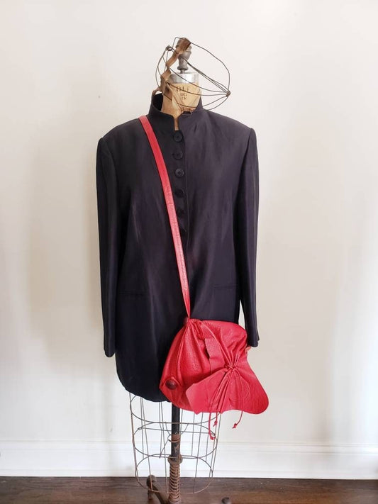 Vintage Carlos Falchi Red Leather Shoulder Bag Crossbody Purse Embossed