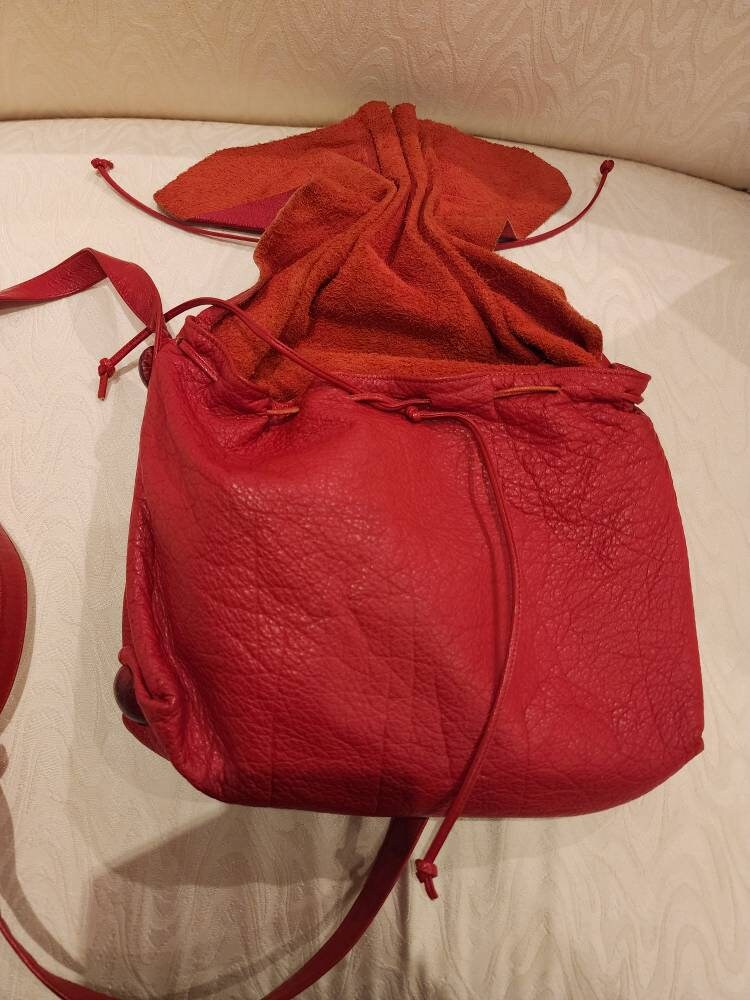 Vintage Carlos Falchi Red Leather Shoulder Bag Crossbody Purse Embossed