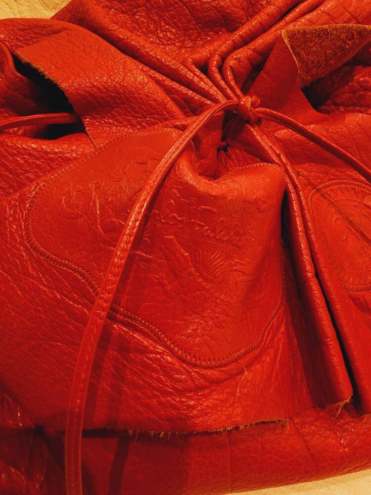 Vintage Carlos Falchi Red Leather Shoulder Bag Crossbody Purse Embossed