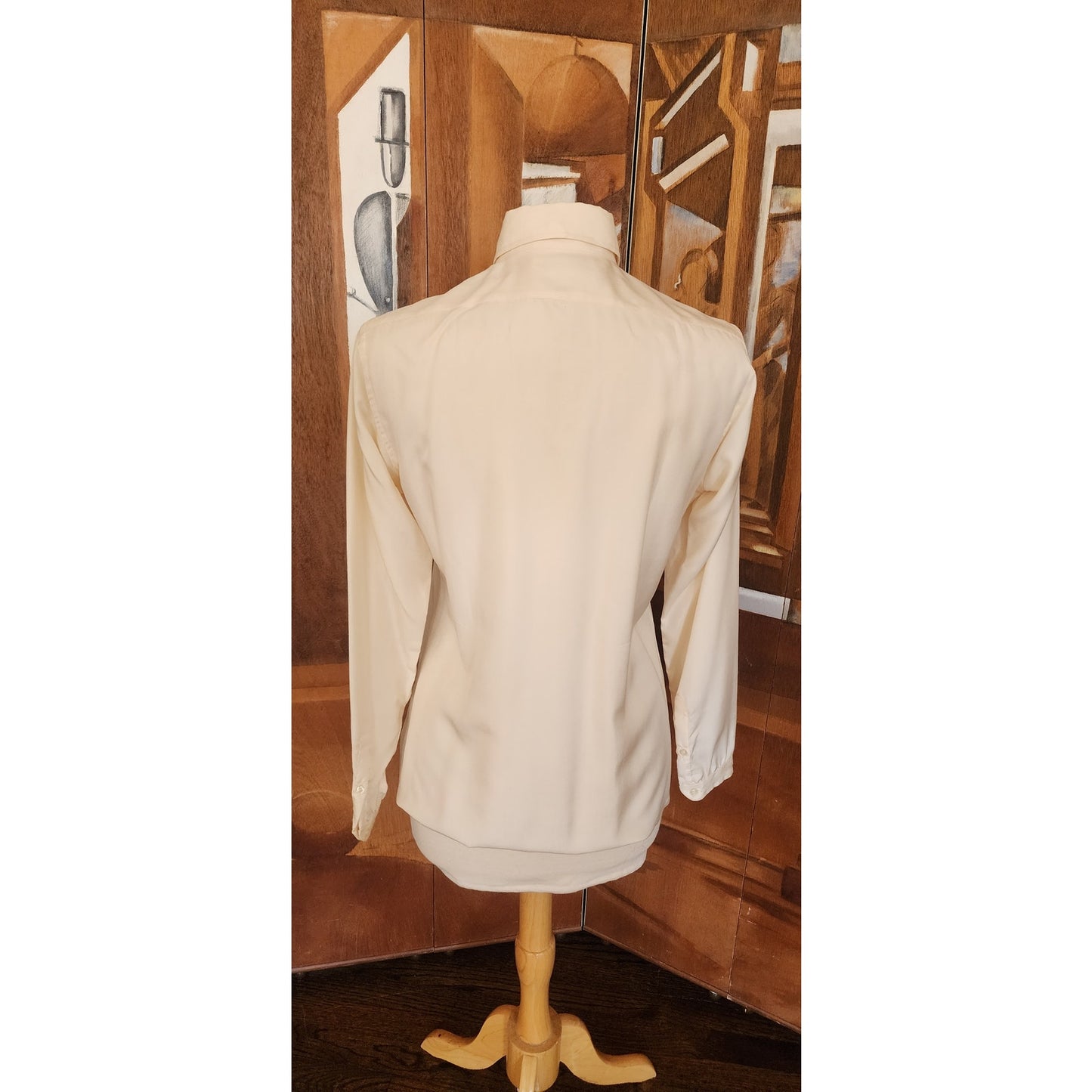 Vintage 80s BURBERRYS Cream Silk Blouse Pleated Front / M