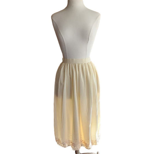 Vintage 70s Oscar de la Renta Cream Silk Skirt Eyelet Lace