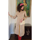 Vintage 60s Metallic Print Dress Beige Gold Tannel Knits / M