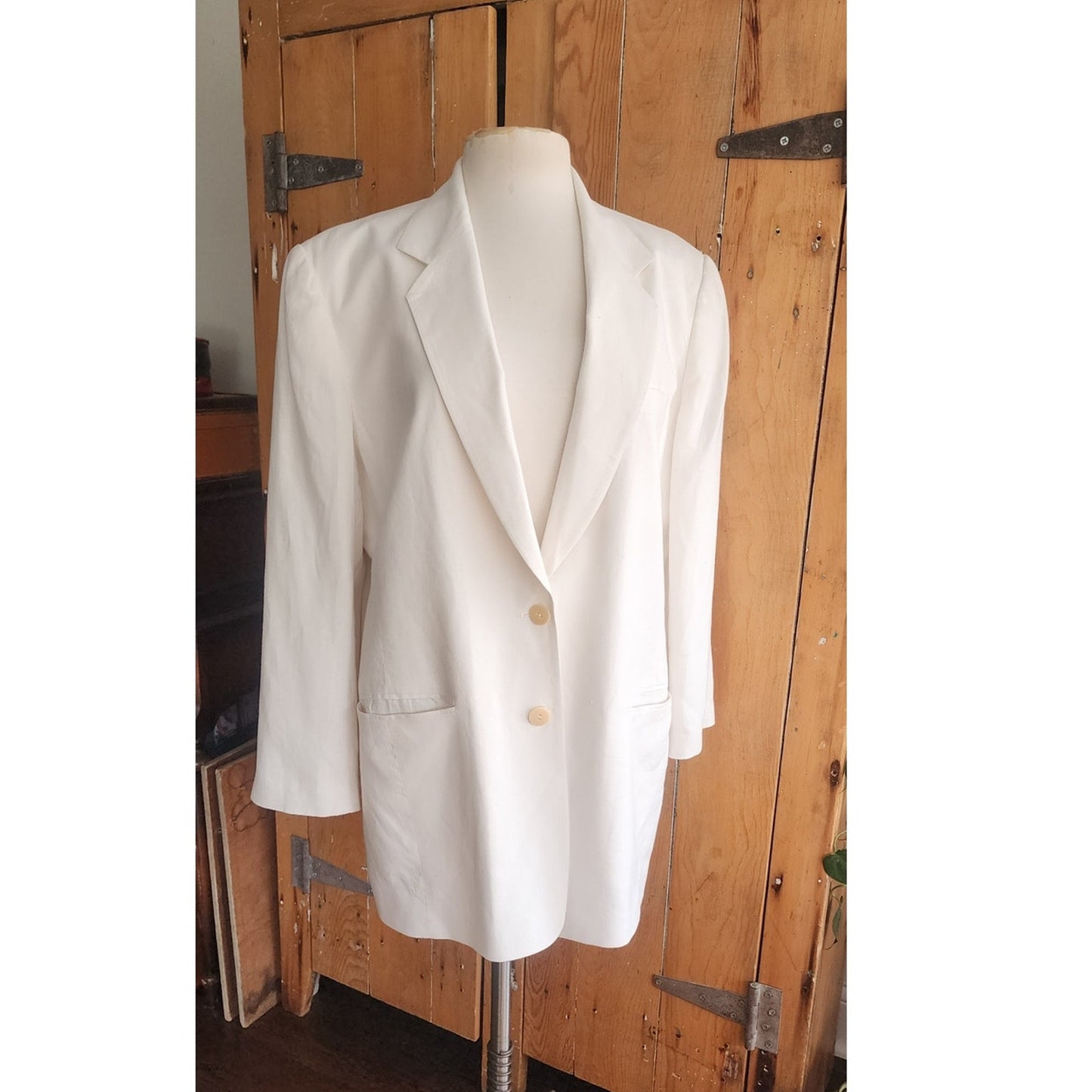 Vintage 1990s DKNY White Linen Pant Suit w/Drawstring Waist / M - L