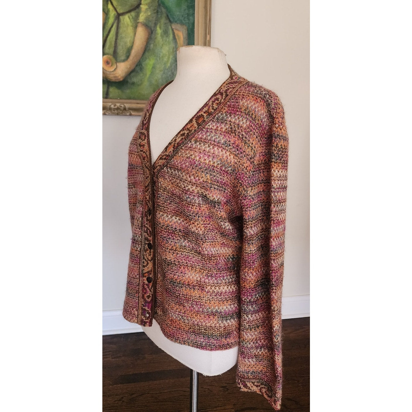 Vintage 1980s MISSONI Cardigan Sweater Orange Brown Red Tones