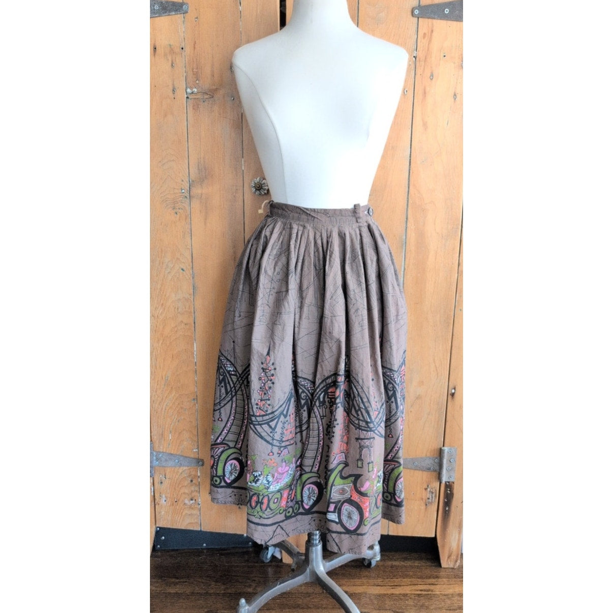 50s Rockabilly Skirt Novelty Cotton Print Circus Folk by Betty Sue