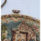 Antique French Handbag Tapestry Weave w/Enameled Frame Pastoral Rococo