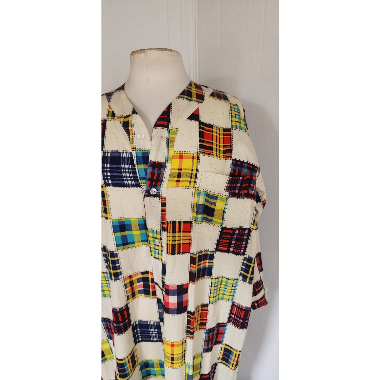 70s Men's Pajama Dress Caftan Lounger Patchwork Quilt Print H&S Pogue Co