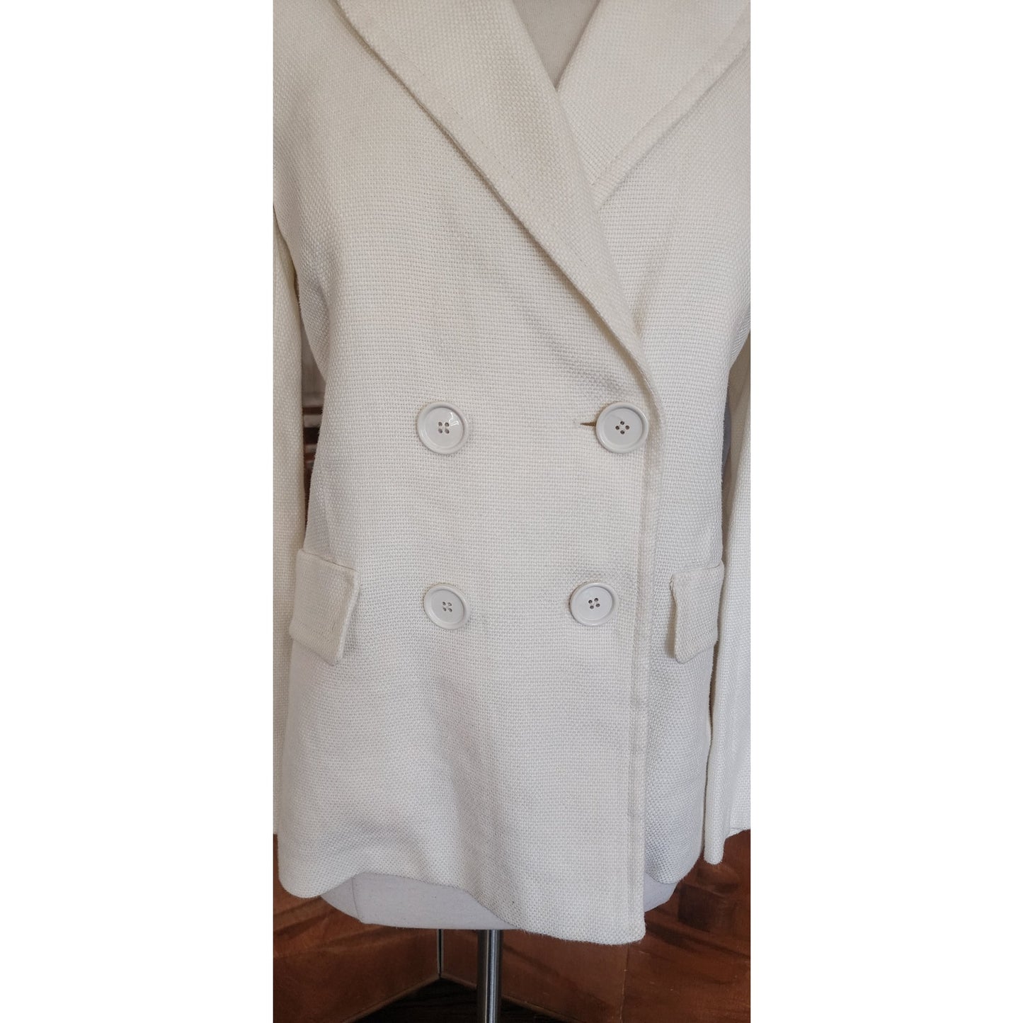 Vintage 2000s Max Mara Blazer Cream Off White Linen Blend Double Breasted