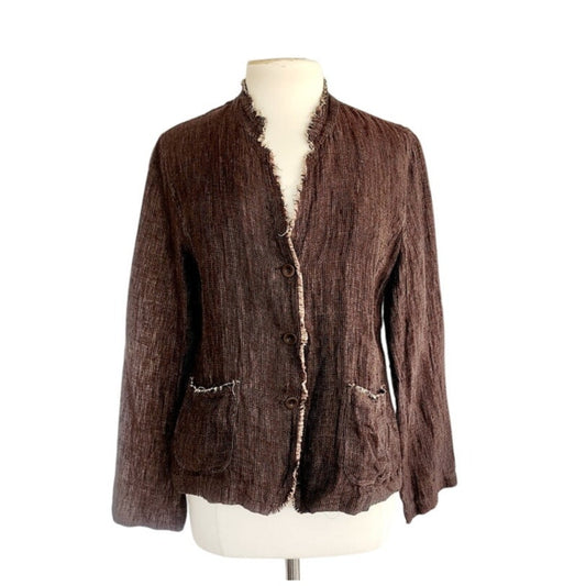 Vintage Y2K Eileen Fisher Brown Linen Jacket Raw Edge Button Down/ M