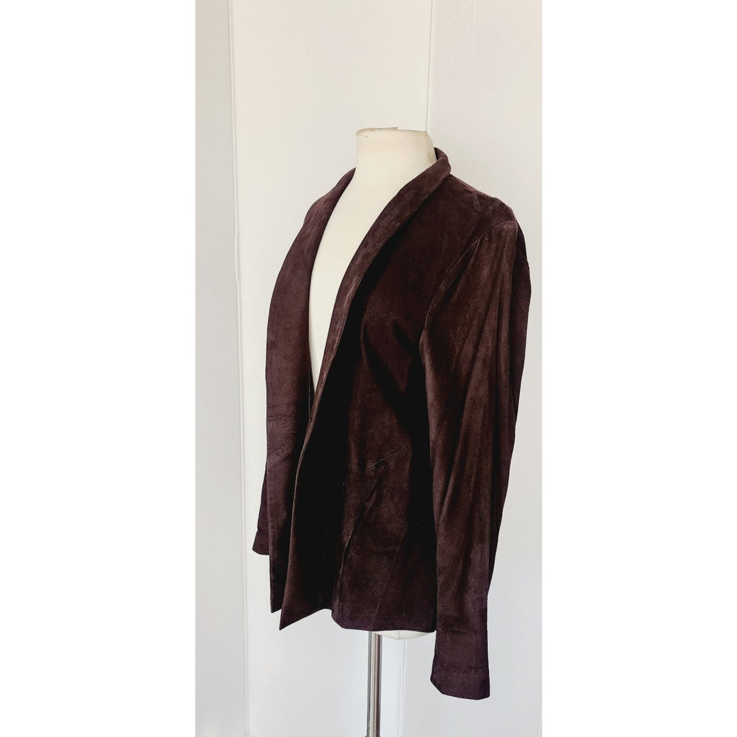 Vintage 2000s Eileen Fisher Blazer Goat Suede Chocolate Brown Open Front Jacket