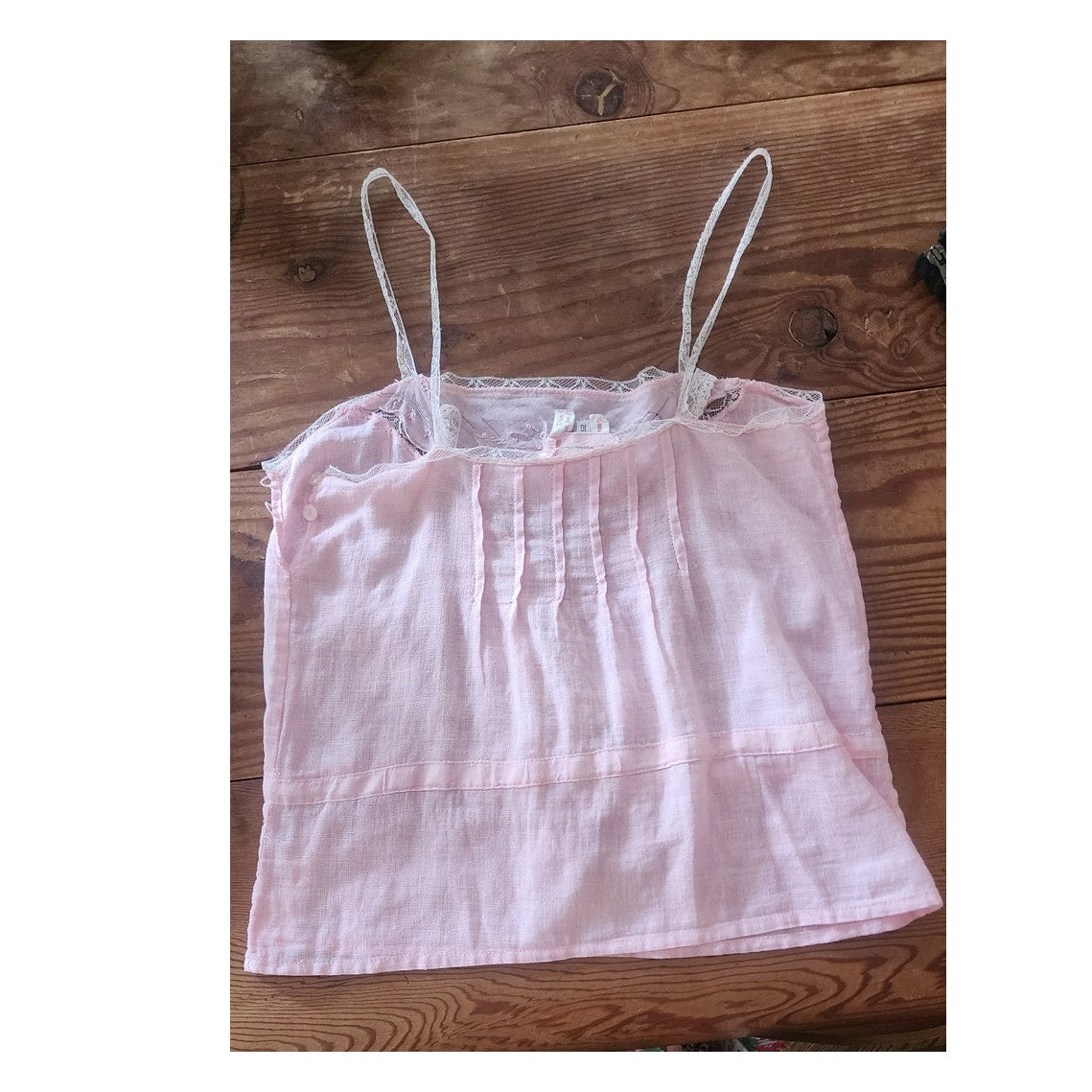 VTG 1980s Pink Cotton Lace Top Shell Embroidered Neo Edwardian Romantic Shirt