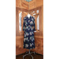 Vintage 40s Rayon Print Midi Dress Navy Blue Painterly Print / S