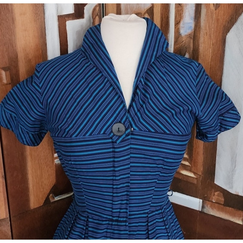 Vintage 50s Glenbury for Huntington Blue Striped Fit & Flare Day Dress
