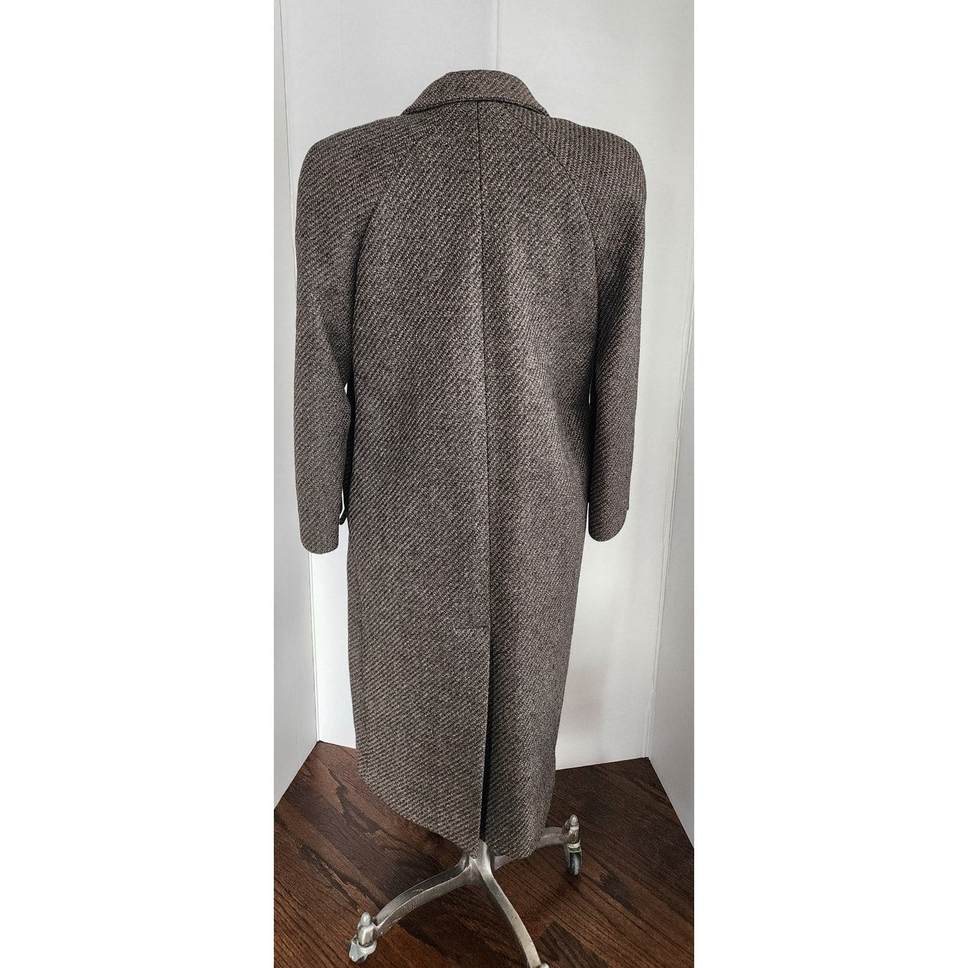 Vintage 80s Coat Gray Wool tweed Double Breasted Harve Benard