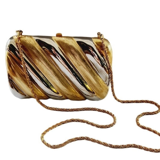 Vintage 80s Metallic Bag Gold Silver Mini Purse Minaudiere Clutch
