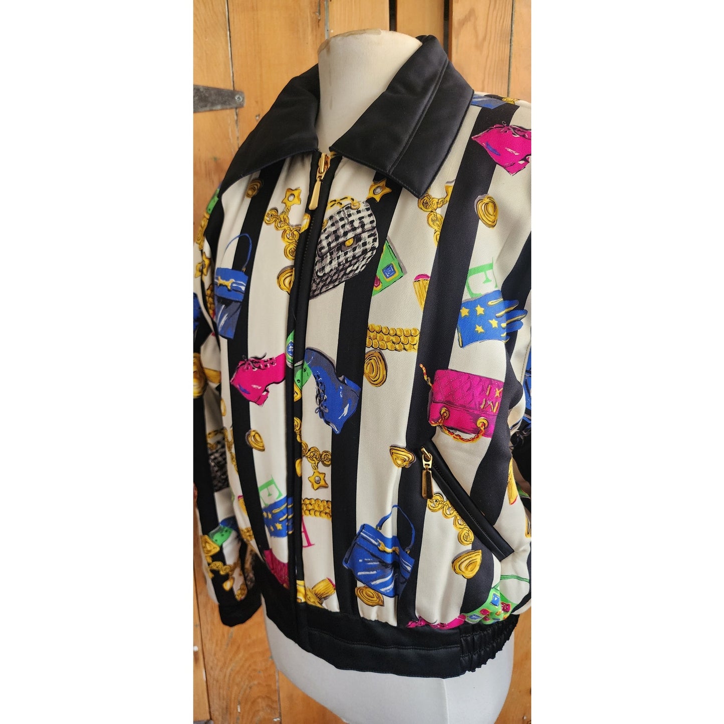 Vintage 90s Escada Bomber Jacket Silk Scarf Print Shoes Purses