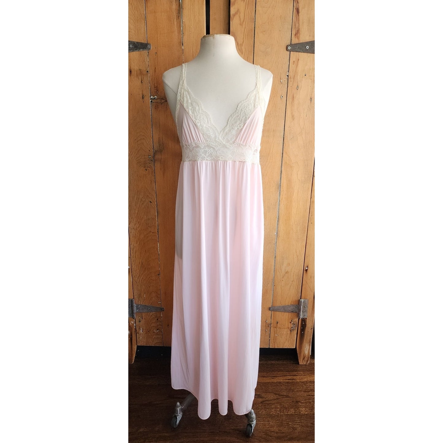 70s Pink Slip Dress Negligee Ankle Length Nightgown Barad