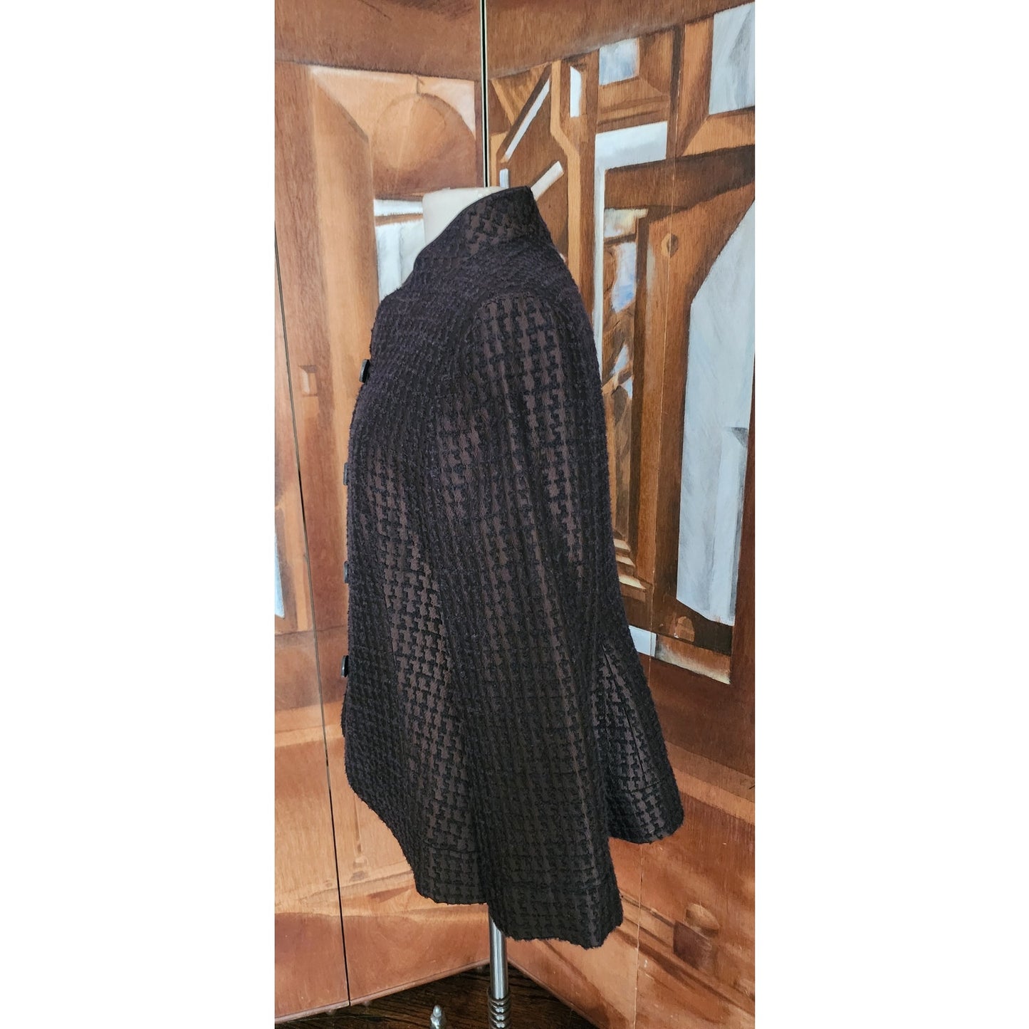 VTG 2000s Armani Collezioni Brown Houndstooth Textured Blazer Jacket / Large