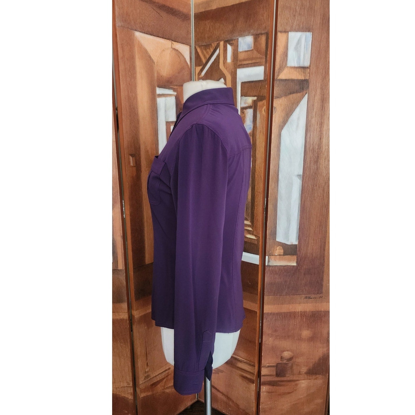 Y2K Prada Silk Blouse Purple Long Sleeve Single Pocket Button Down
