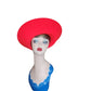 Vintage 1980s Statement Hat Red Wool High Wide Breton Upturned Brim Adolfo II