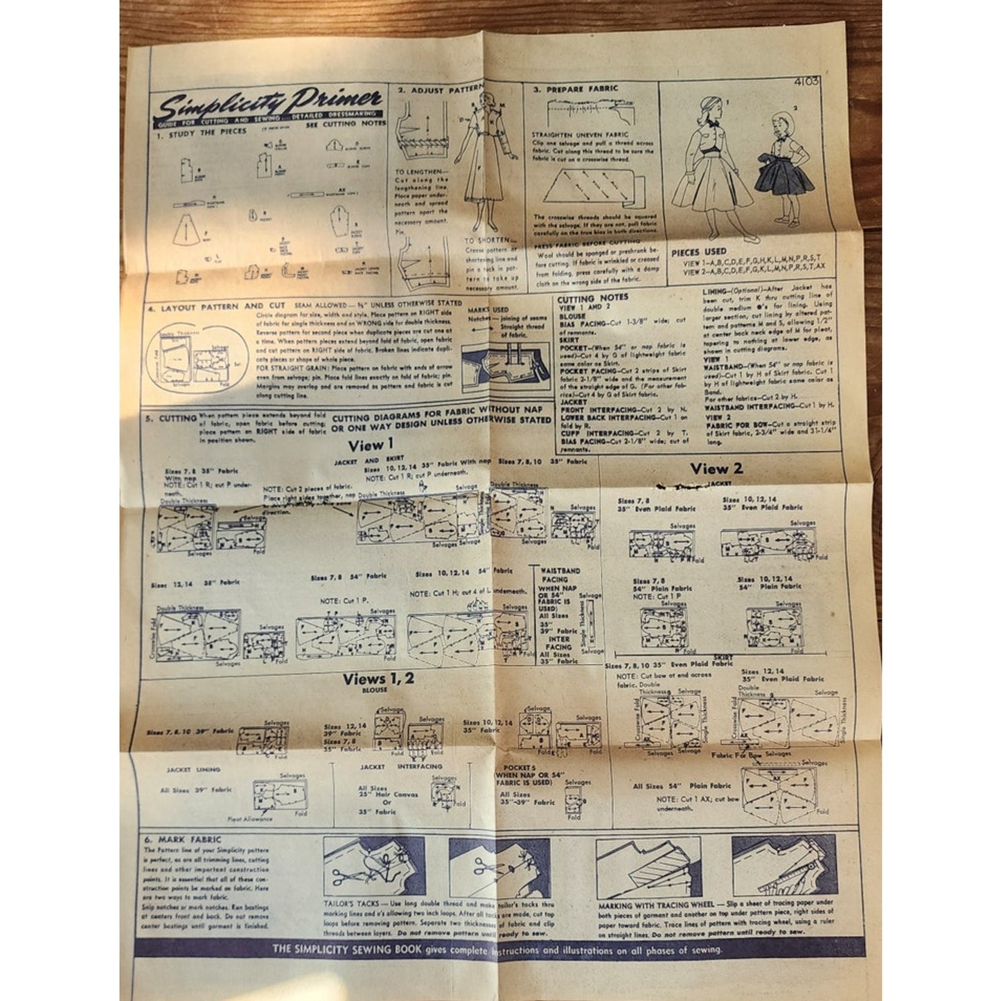 ORIGINAL Vintage 50s Sewing Pattern:  Girls Two Piece Suit + Blouse Bolero Simplicity 4103