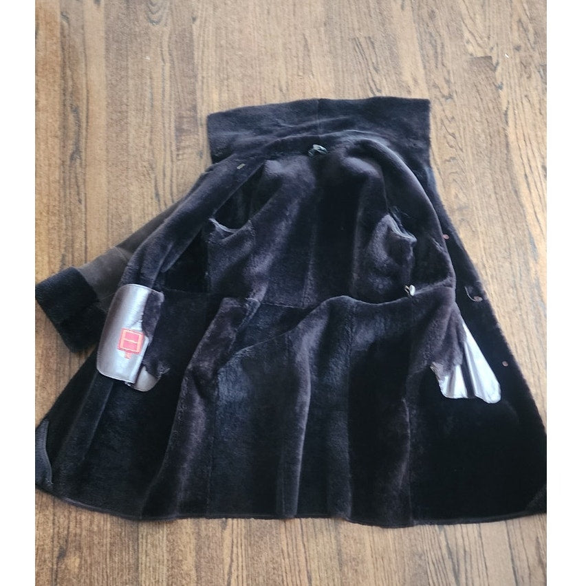 Vintage Cole Haan City Shearling Coat Brown Suede Sheepskin Parka Small