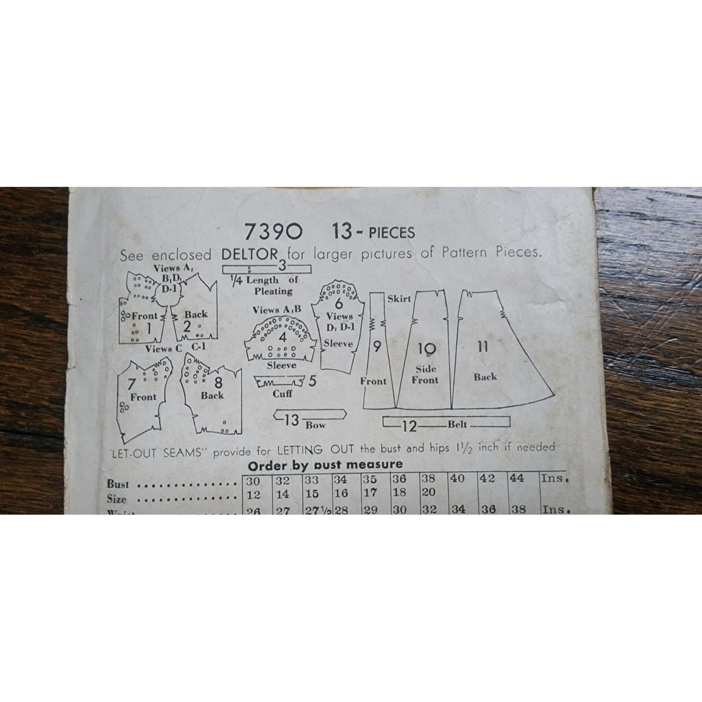Vintage 30s Sewing Pattern ORIGINAL:   Butterick 7390 Short Sleeve Belted Dress