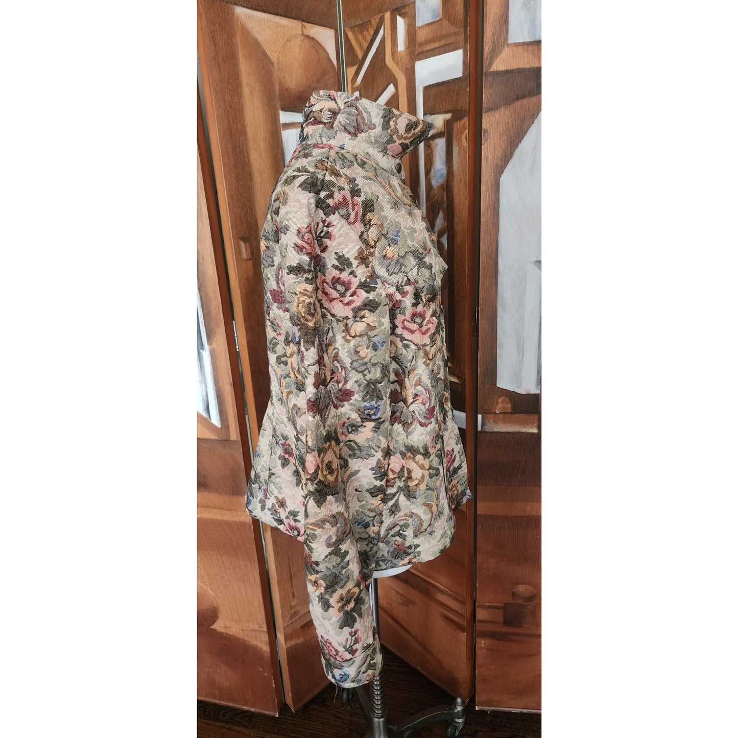 Vintage 1990s Tapestry Weave Jacket Maison Christina Floral Print Button Down
