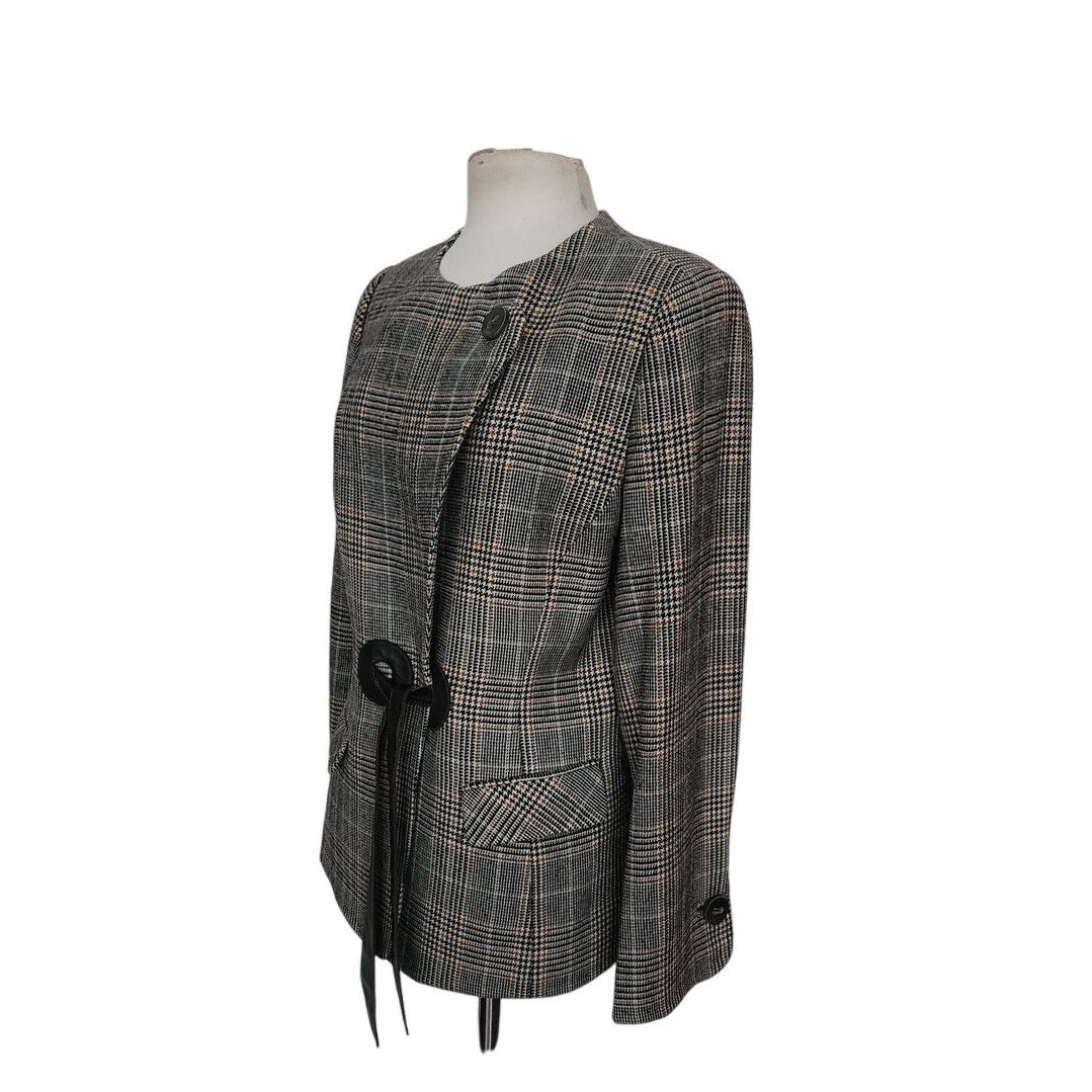 Vintage 2000s Armani Collezioni Blazer Wool Plaid Jacket Leather Sash Tie
