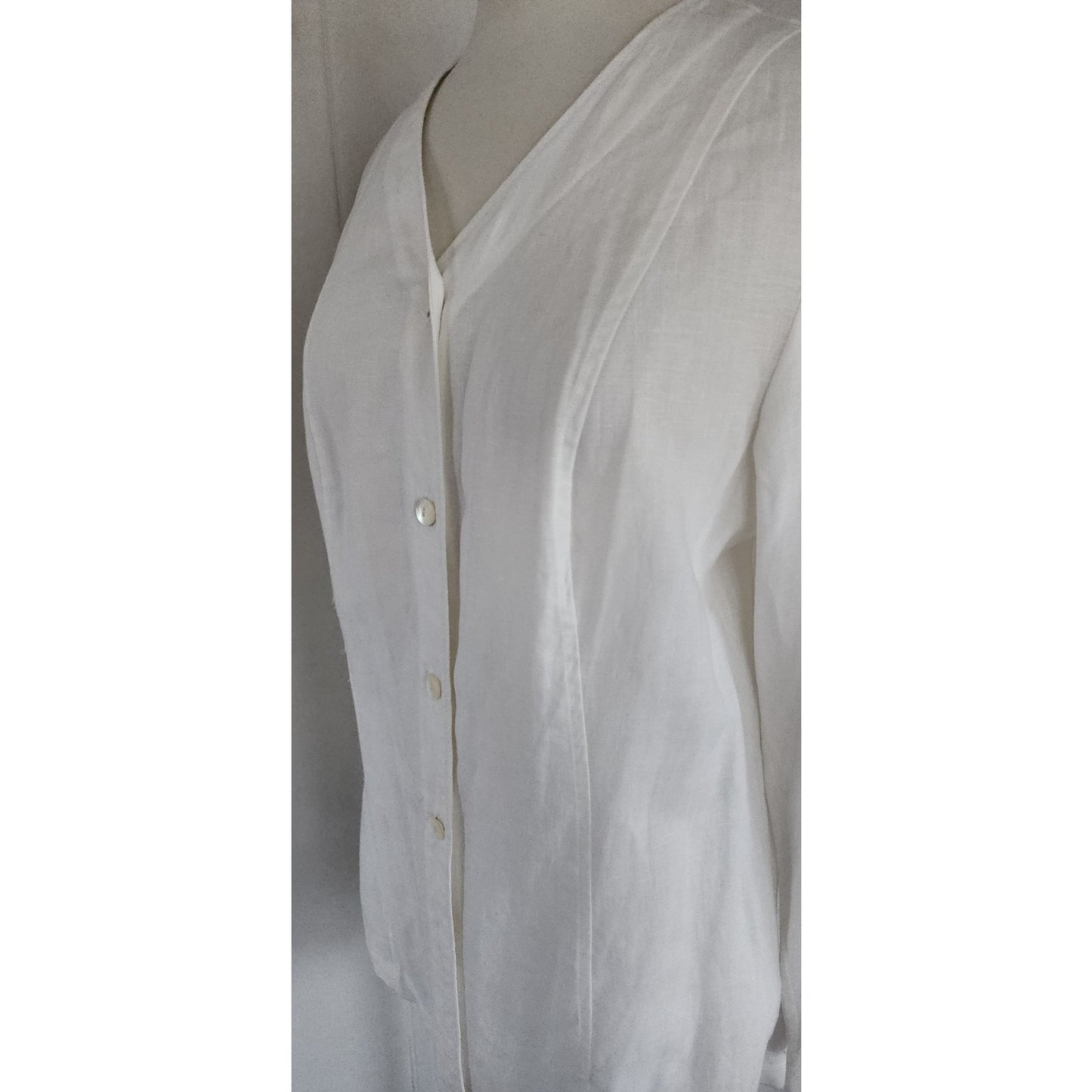 Vintage 90s Blazer White Linen L T Sport / Petite Small