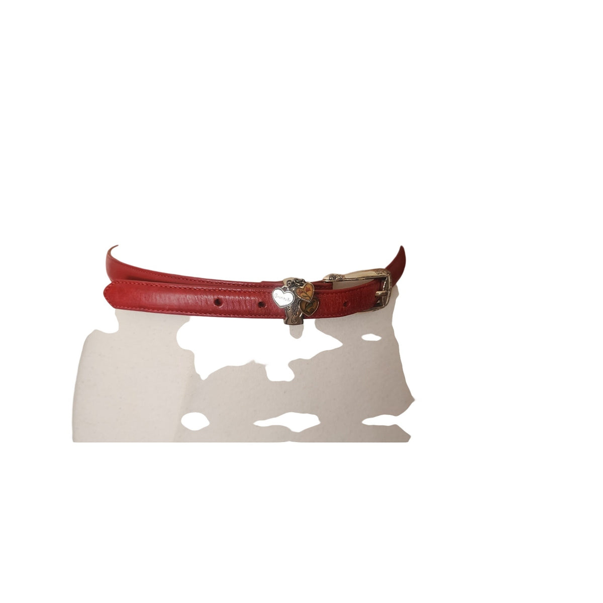 Vintage 1990s Brighton Belt Red Leather Silver Heart Charms Love Gratitude Passion