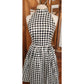 Vintage 80s Morton Myles Dress Mod Black White Checkerboard Print Sleeveless Shift Shiny Clear Sequins