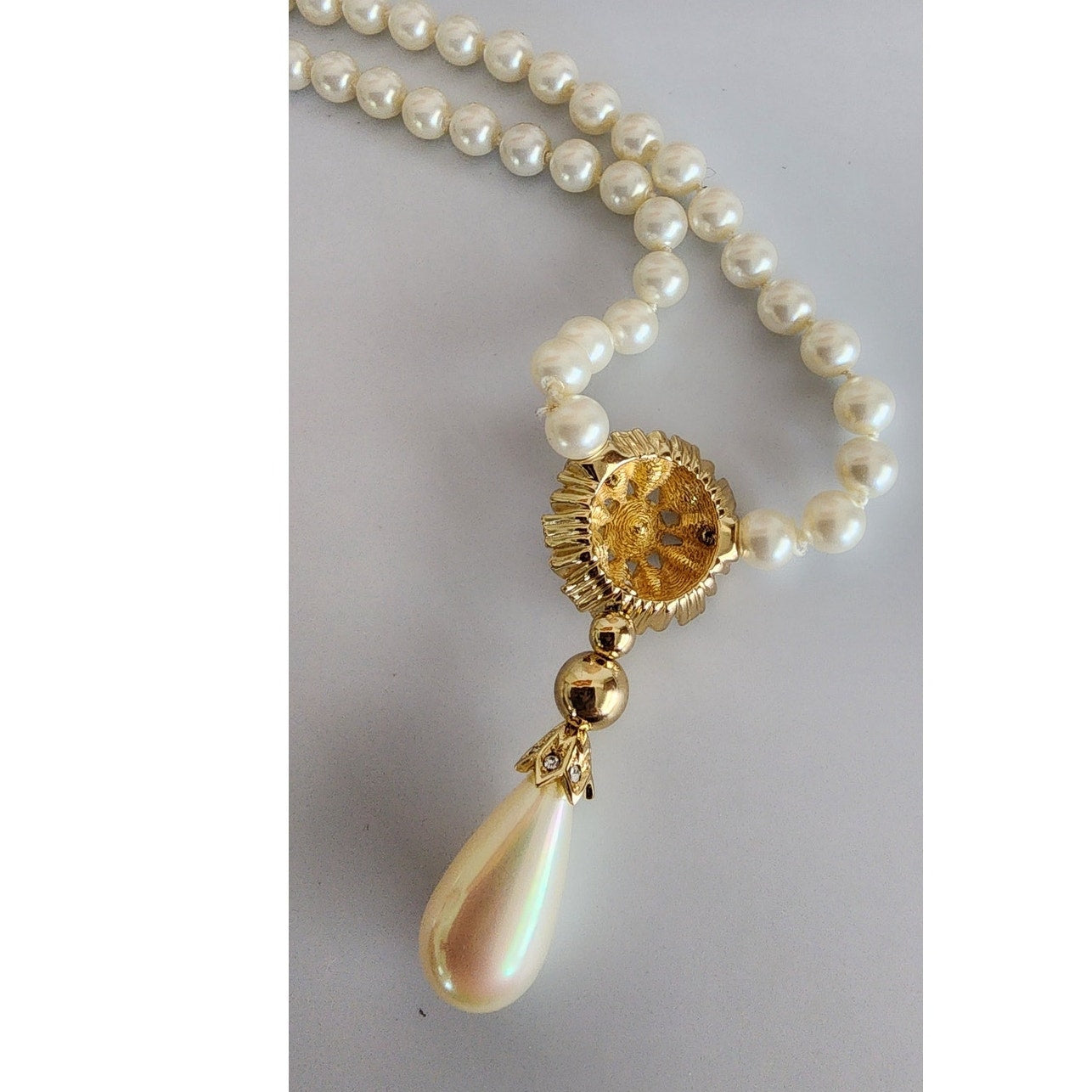 Vintage Christian Dior Necklace Clip Earrings Set Pearl Bead + Gold