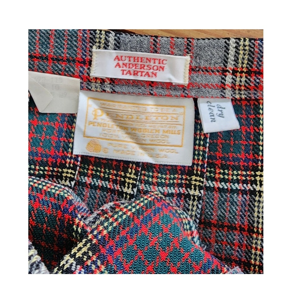 Vintage 70s PENDLETON Plaid Midi Skirt Pleated Wool Anderson Tartan Red